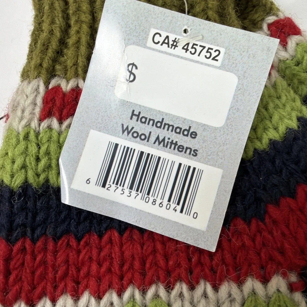 100% Wool Knit Made Nepal Winter Mitten Fleece Lined Heart Navy Winter Warm‎
